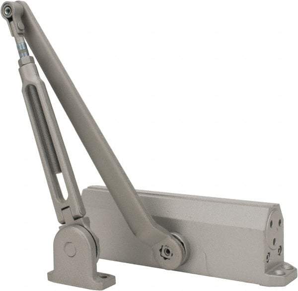 Falcon - 48" Door Width, 9-3/4" Closer Body Length, Light-Medium-Duty Door Closer to Hold Open Manual Damper - Aluminum Finish - Exact Tool & Supply