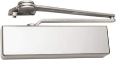 Falcon - 54" Door Width, 13-5/8" Closer Body Length, Heavy-Duty Door Closer to Full Cover to Dead Stop Arm Manual Damper - Aluminum Finish - Exact Tool & Supply