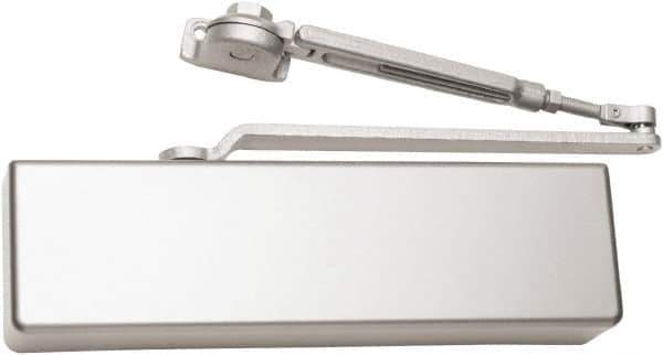 Falcon - 54" Door Width, 13-5/8" Closer Body Length, Heavy-Duty Door Closer to Full Cover to Hold Open Manual Damper - Aluminum Finish - Exact Tool & Supply