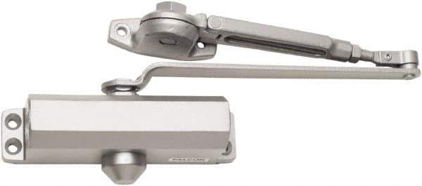 Falcon - 7" Closer Body Length, Light-Duty ADA Complaint Door Closer to Hold Open Manual Damper - Aluminum Finish - Exact Tool & Supply