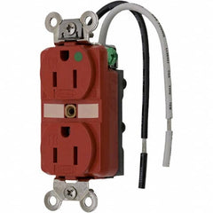 Hubbell Wiring Device-Kellems - 125V 15A NEMA 5-15R Hospital Grade Red Straight Blade Duplex Receptacle - Exact Tool & Supply