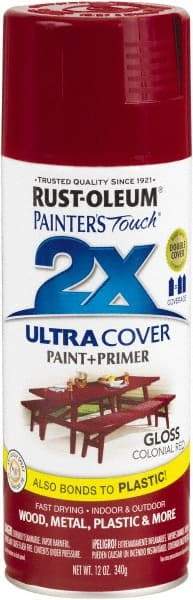 Rust-Oleum - Colonial Red, Gloss, Enamel Spray Paint - 8 to 12 Sq Ft per Can, 12 oz Container - Exact Tool & Supply