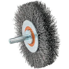 WALTER Surface Technologies - 2" OD, 1/4" Shank Diam, Crimped Stainless Steel Wheel Brush - 5/8" Face Width, 0.0118" Filament Diam, 25,000 RPM - Exact Tool & Supply
