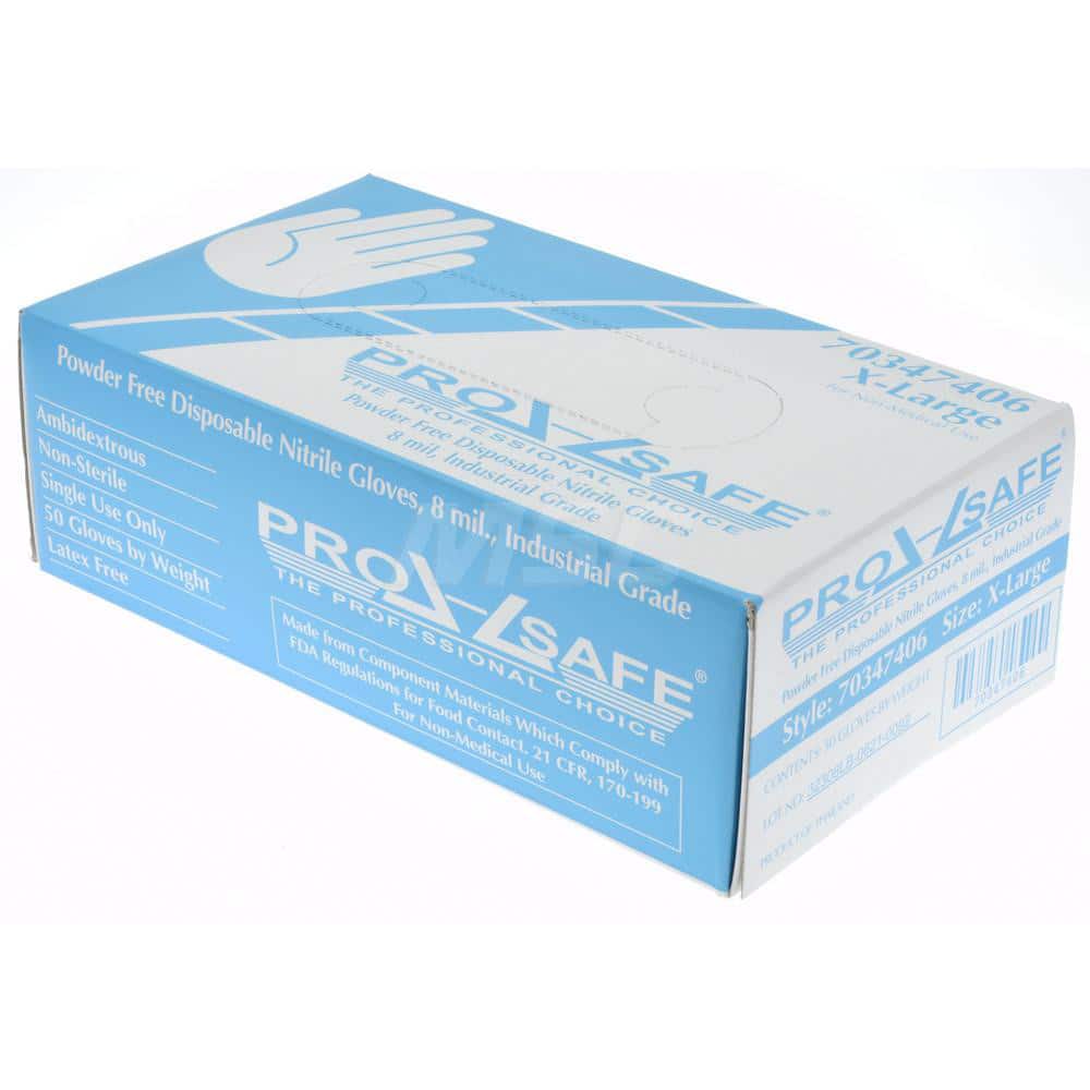 PRO-SAFE - 50 Piece Pack, Size XL, 8 mil, Industrial Grade, Powder Free Nitrile Disposable Gloves - Exact Tool & Supply