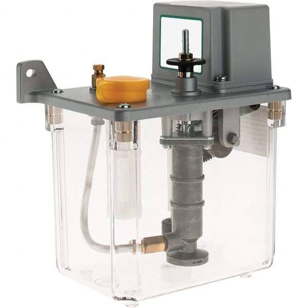 Trico - 2 L Reservoir Capacity, 15 cc Output per Cycle, 15 cc Output per Hour, Central Lubrication System Electric Pump - 0-60 min Interval Between Cycles, 165mm Wide x 255mm High, 110 Volt, Oil, 5/16-24 Outlet Thread - Exact Tool & Supply