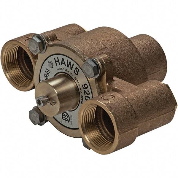 Haws - 1-1/4" Inlet, 7-5/8" Long x 3-1/2" Wide x 5-3/8" High, Brass Plumbed Wash Station Tempering Valve - Compatible with Combination Drench Shower & Eye/Face Wash Stations - Exact Tool & Supply