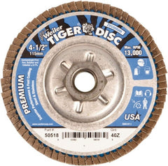 Weiler - 4-1/2" 40 Grit 5/8-11 Center Hole Type 29 Zirconia Alumina Flap Disc - Exact Tool & Supply