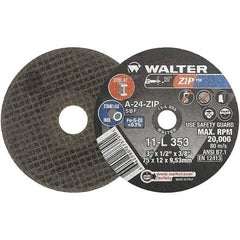 WALTER Surface Technologies - 3" 24 Grit Aluminum Oxide Cutoff Wheel - 1/2" Thick, 3/8" Arbor, 25,470 Max RPM, Use with Die Grinders - Exact Tool & Supply