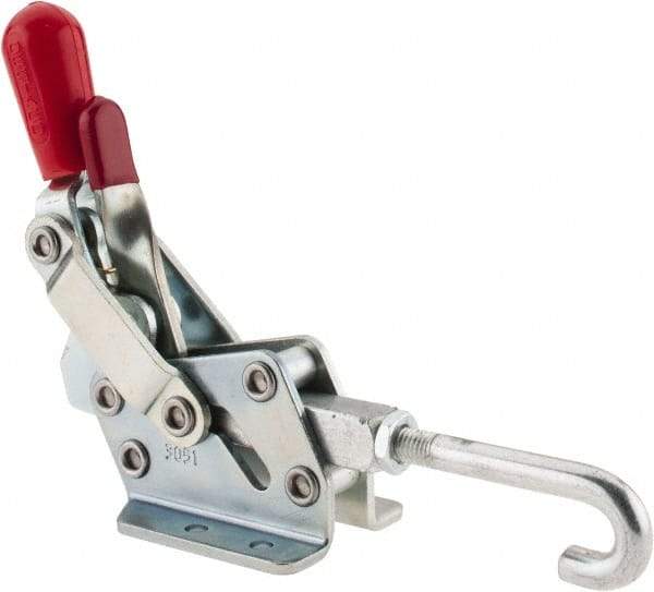 De-Sta-Co - 1,507 Lb Capacity, Horizontal, J Hook, Flanged Base, Carbon Steel Pull Action Latch Clamp - 3/4" Drawing Movement, 8.98" OAL, Straight Handle - Exact Tool & Supply