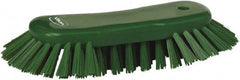 Vikan - 1.3" Bristle Length, Polyester Utility Scrub Brush - 7-3/4" Long x 3" Wide Head, 8" OAL, European Threaded Handle, Green, Polypropylene Block - Exact Tool & Supply