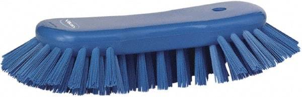 Vikan - 1.3" Bristle Length, Polyester Utility Scrub Brush - 7-3/4" Long x 3" Wide Head, 8" OAL, Blue, Polypropylene Block - Exact Tool & Supply