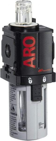 ARO/Ingersoll-Rand - 1/4" NPT, 150 Max psi Miniature Modular Lubricator - Polycarbonate Bowl, Aluminum Body, 51 CFM, 125°F Max Temp, 1.58" Long x 1.81" Wide x 5.04" High - Exact Tool & Supply