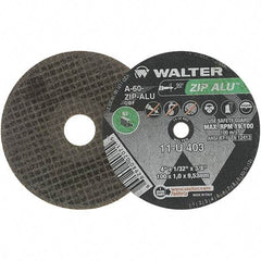 WALTER Surface Technologies - 4" 60 Grit Aluminum Oxide Cutoff Wheel - 1/32" Thick, 3/8" Arbor, 19,100 Max RPM, Use with Angle Grinders - Exact Tool & Supply