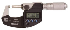 Mitutoyo - 0.0001 Inch Resolution, Standard Throat, Electronic Outside Micrometer - Includes Stand - Exact Tool & Supply