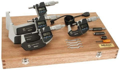 Mitutoyo - 0 to 100mm Range, 0.001mm Resolution, IP65, 4 Piece Electronic Outside Micrometer Sets - 0.001, 0.002mm Accuracy, Ratchet Stop Thimble, Carbide Measuring Face - Exact Tool & Supply