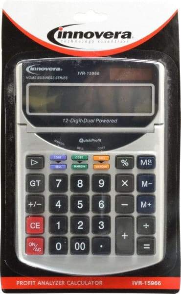 innovera - 12-Digit Portable Calculator - 18mm Display Size, White, Solar & Battery Powered, 7" Long x 4-3/4" Wide - Exact Tool & Supply