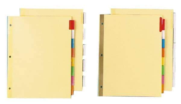 UNIVERSAL - 8-1/2 x 11" 5 Tabs, Double Side Gold Mylar Reinforced, Insertable Extended Tab Indexes - Clear Tabs, Buff Folder - Exact Tool & Supply