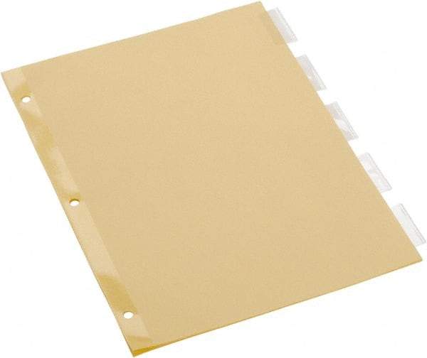 UNIVERSAL - 8-1/2 x 11" 5 Tabs, Single Sided Clear Mylar Reinforced Binding Edge, Insertable Tab Economy Indexes - Clear Tabs, Buff Folder - Exact Tool & Supply