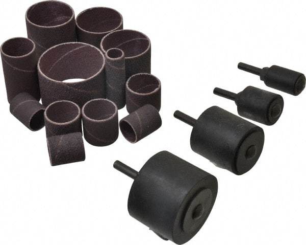 Merit Abrasives - 8-Piece Spiral Band Kit - Includes 3/4 to 2" Diam & 1 to 1-1/2" Wide Band Drums in Coarse, Medium & Fine Grades - Exact Tool & Supply