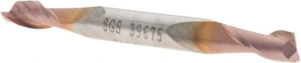 SGS - 7/32", 1/2" LOC, 1/4" Shank Diam, 2-1/2" OAL, 2 Flute, Solid Carbide Square End Mill - Double End, TiCN Finish, Spiral Flute, 30° Helix, Centercutting, Right Hand Cut, Right Hand Flute, Series 15 - Exact Tool & Supply