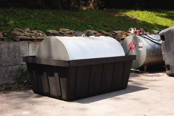 Eagle - 635 Gal Sump, 10,000 Lb Capacity, 1 Drum, Polyethylene Spill Deck or Pallet - 88" Long x 62" Wide x 33" High, Black, Drain Included, Horizontal, 1 Tank Drum Configuration - Exact Tool & Supply