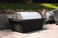 Eagle - 635 Gal Sump, 10,000 Lb Capacity, 1 Drum, Polyethylene Spill Deck or Pallet - 88" Long x 62" Wide x 33" High, Black, Drain Included, Horizontal, 1 Tank Drum Configuration - Exact Tool & Supply