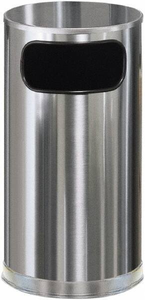 Rubbermaid - 12 Gal Silver Round Decorative Waste Receptacle With Top - Steel, 28" High - Exact Tool & Supply