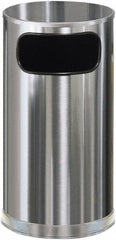 Rubbermaid - 12 Gal Silver Round Decorative Waste Receptacle With Top - Steel, 28" High - Exact Tool & Supply