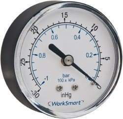 Value Collection - 1-1/2" Dial, 1/8 Thread, 30-0-30 Scale Range, Pressure Gauge - Center Back Connection Mount, Accurate to 3-2-3% of Scale - Exact Tool & Supply