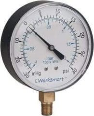 Value Collection - 1-1/2" Dial, 1/8 Thread, 30-0-30 Scale Range, Pressure Gauge - Lower Connection Mount, Accurate to 3-2-3% of Scale - Exact Tool & Supply