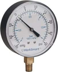 Value Collection - 3-1/2" Dial, 1/4 Thread, 0-100 Scale Range, Pressure Gauge - Lower Connection Mount, Accurate to 3-2-3% of Scale - Exact Tool & Supply