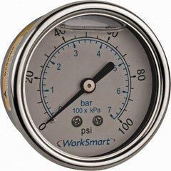 Value Collection - 2-1/2" Dial, 1/4 Thread, 0-100 Scale Range, Pressure Gauge - Center Back Connection Mount, Accurate to 3-2-3% of Scale - Exact Tool & Supply