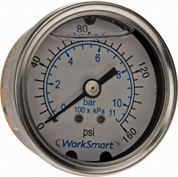 Value Collection - 2" Dial, 1/4 Thread, 0-160 Scale Range, Pressure Gauge - Center Back Connection Mount, Accurate to 3-2-3% of Scale - Exact Tool & Supply