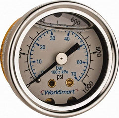 Value Collection - 1-1/2" Dial, 1/8 Thread, 0-1,000 Scale Range, Pressure Gauge - Center Back Connection Mount, Accurate to 3-2-3% of Scale - Exact Tool & Supply