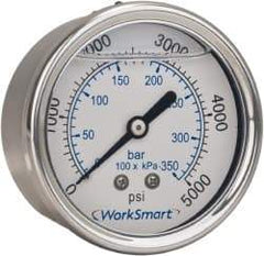 Value Collection - 2-1/2" Dial, 1/4 Thread, 0-60 Scale Range, Pressure Gauge - Center Back Connection Mount, Accurate to 3-2-3% of Scale - Exact Tool & Supply