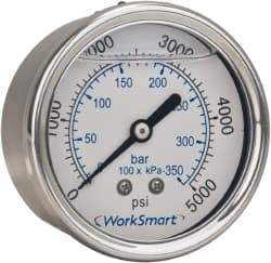 Value Collection - 1-1/2" Dial, 1/8 Thread, 0-200 Scale Range, Pressure Gauge - Center Back Connection Mount, Accurate to 3-2-3% of Scale - Exact Tool & Supply