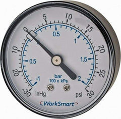 Value Collection - 2-1/2" Dial, 1/4 Thread, 30-0-30 Scale Range, Pressure Gauge - Center Back Connection Mount, Accurate to 3-2-3% of Scale - Exact Tool & Supply