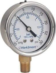 Value Collection - 1-1/2" Dial, 1/8 Thread, 0-60 Scale Range, Pressure Gauge - Lower Connection Mount, Accurate to 3-2-3% of Scale - Exact Tool & Supply