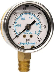 Value Collection - 2" Dial, 1/4 Thread, 0-30 Scale Range, Pressure Gauge - Lower Connection Mount, Accurate to 3-2-3% of Scale - Exact Tool & Supply