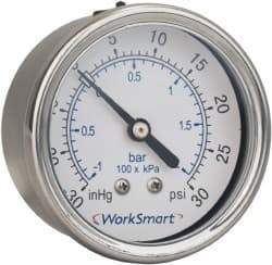 Value Collection - 2-1/2" Dial, 1/4 Thread, 0-30 Scale Range, Pressure Gauge - Center Back Connection Mount, Accurate to 3-2-3% of Scale - Exact Tool & Supply
