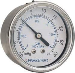 Value Collection - 2-1/2" Dial, 1/4 Thread, 0-100 Scale Range, Pressure Gauge - Center Back Connection Mount, Accurate to 3-2-3% of Scale - Exact Tool & Supply