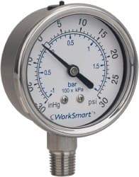 Value Collection - 2-1/2" Dial, 1/4 Thread, 0-300 Scale Range, Pressure Gauge - Lower Connection Mount, Accurate to 3-2-3% of Scale - Exact Tool & Supply