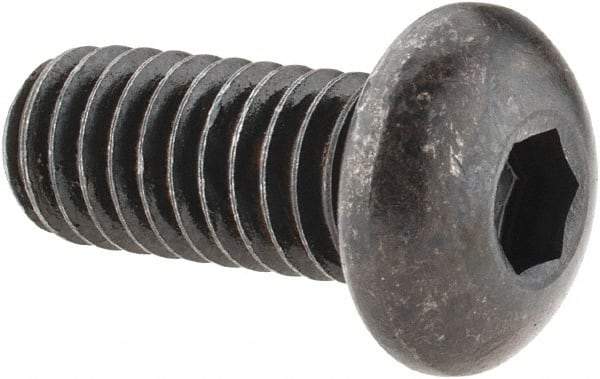 Made in USA - 5/16-18 UNC Hex Socket Drive, Button Screw - Alloy Steel, Black Oxide Finish, Fully Threaded, 3/4" Length Under Head - Exact Tool & Supply