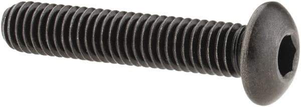 Made in USA - #10-32 UNF Hex Socket Drive, Button Screw - Alloy Steel, Black Oxide Finish, Fully Threaded, 1" Length Under Head - Exact Tool & Supply