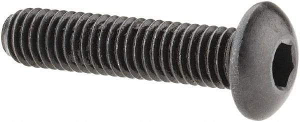 Made in USA - #10-32 UNF Hex Socket Drive, Button Screw - Alloy Steel, Black Oxide Finish, Fully Threaded, 7/8" Length Under Head - Exact Tool & Supply