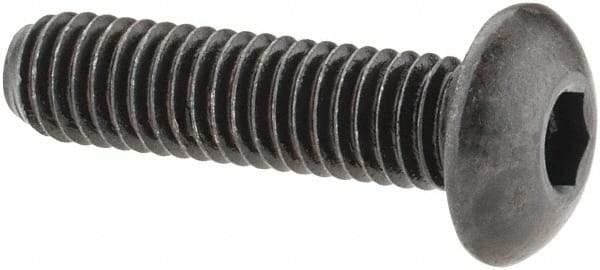Made in USA - #10-32 UNF Hex Socket Drive, Button Screw - Alloy Steel, Black Oxide Finish, Fully Threaded, 3/4" Length Under Head - Exact Tool & Supply