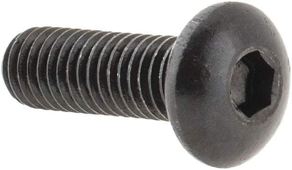 Made in USA - #10-32 UNF Hex Socket Drive, Button Screw - Alloy Steel, Black Oxide Finish, Fully Threaded, 5/8" Length Under Head - Exact Tool & Supply