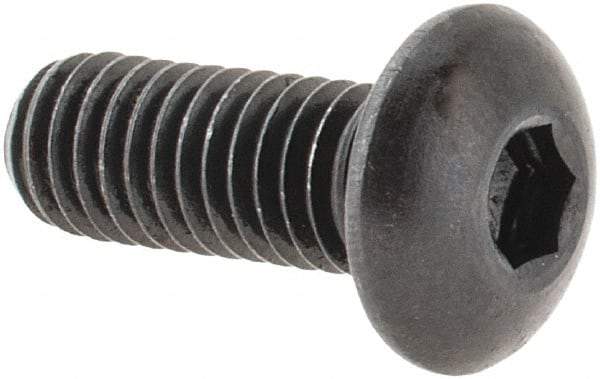 Made in USA - #10-32 UNF Hex Socket Drive, Button Screw - Alloy Steel, Black Oxide Finish, Fully Threaded, 1/2" Length Under Head - Exact Tool & Supply