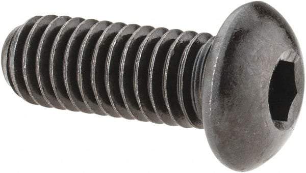 Made in USA - 3/8-16 UNC Hex Socket Drive, Button Screw - Alloy Steel, Black Oxide Finish, Fully Threaded, 1" Length Under Head - Exact Tool & Supply