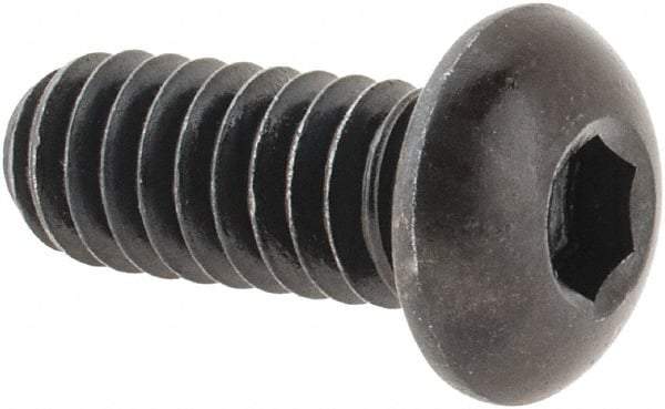 Made in USA - 1/4-20 UNC Hex Socket Drive, Button Screw - Alloy Steel, Black Oxide Finish, Fully Threaded, 5/8" Length Under Head - Exact Tool & Supply